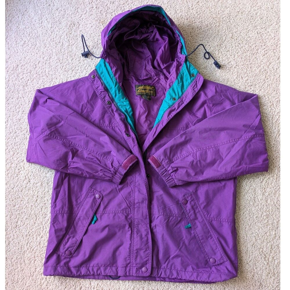 VTG 80s Eddie Bauer Purple and Green Unisex Pullover Hooded Windbreaker Sz M